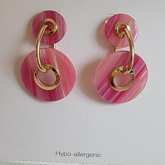 Pink Circle Drop Earrings - Picture 8 of 11